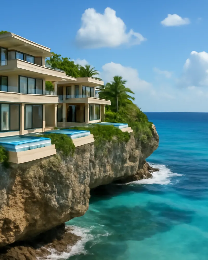 Experience luxury at this lavish Caribbean hotel perched on a stunning rock with panoramic views of turquoise waters, featuring suites with private pools