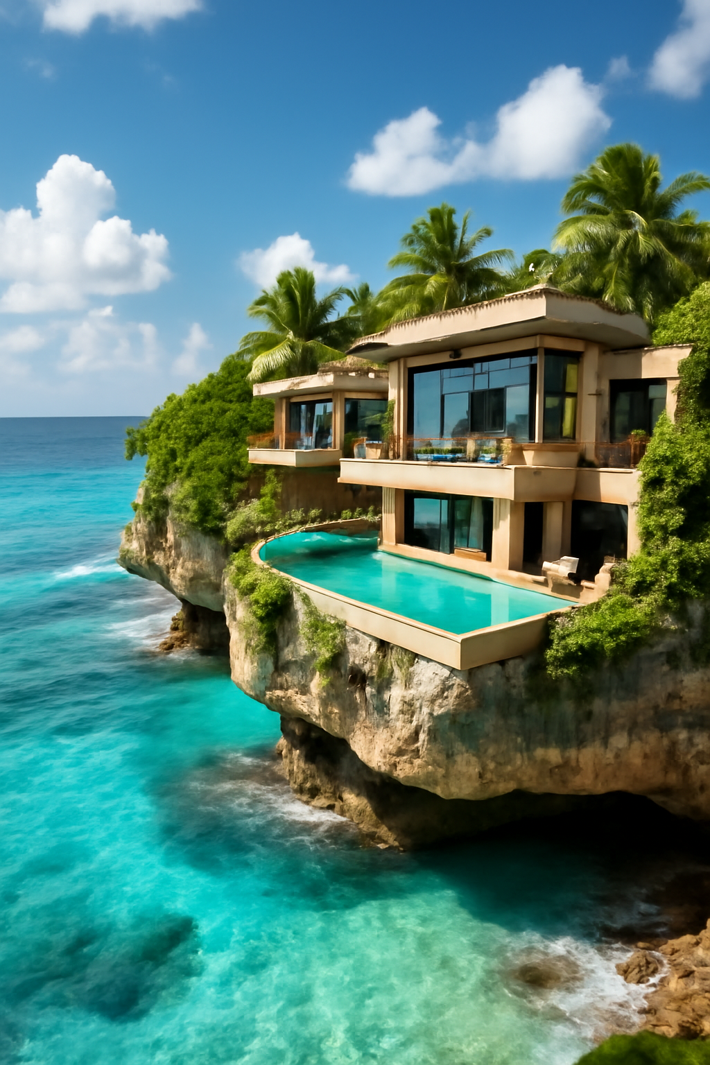 indulge in unparalleled luxury at our exquisite caribbean hotel, situated atop a breathtaking rock formation with sweeping views of crystal-clear turquoise waters. each suite boasts a private pool, ensuring a serene escape in paradise.